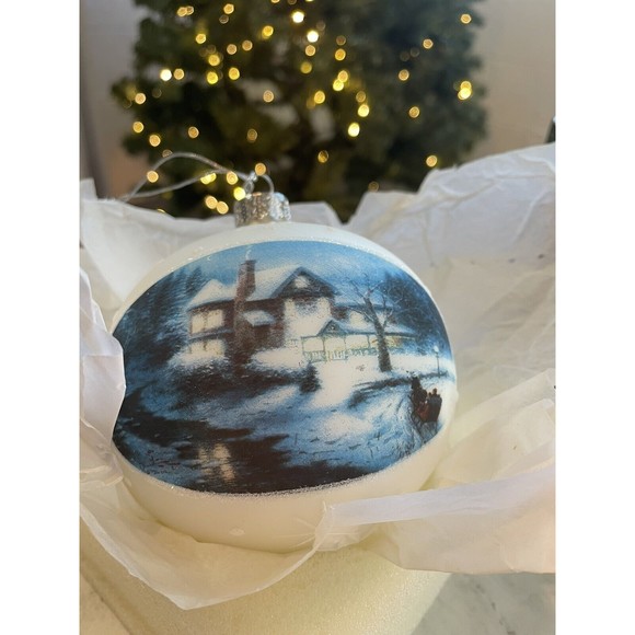 Christmas Ornament Thomas Kinkade Moonlit Sleigh Ride Large Glass 2004 with Box - Picture 2 of 13